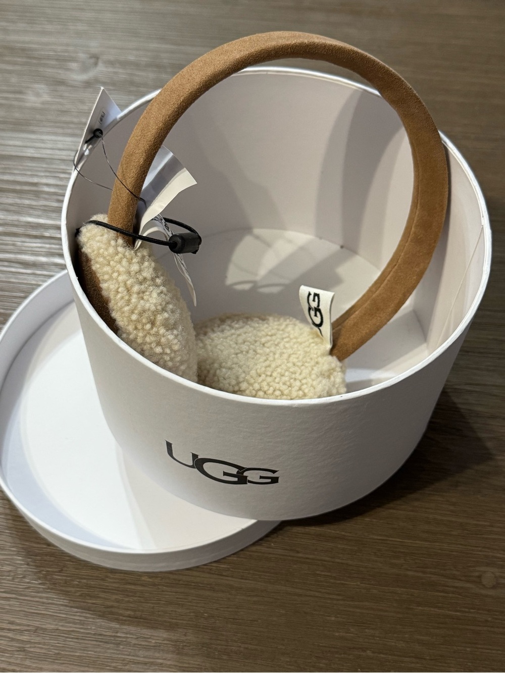 UGG Suede Headband Earmuffs in Chestnut and Cream